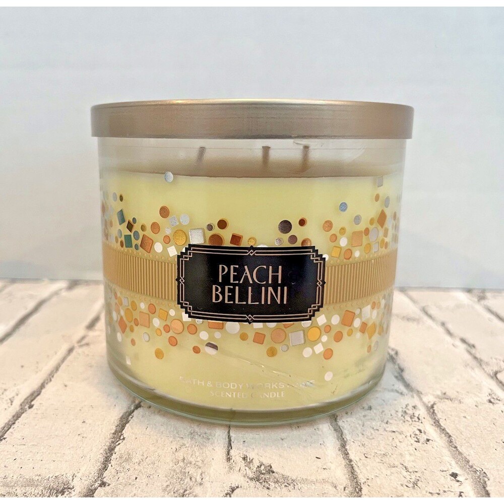 Bath & Body Works PEACH BELLINI 3 Wick Candle 14.5 Oz NEW Special Edition RARE